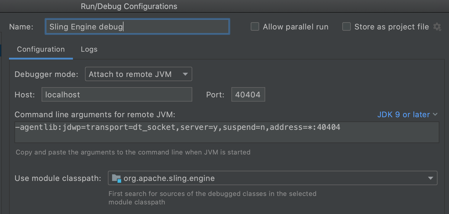 Configure the new debug config