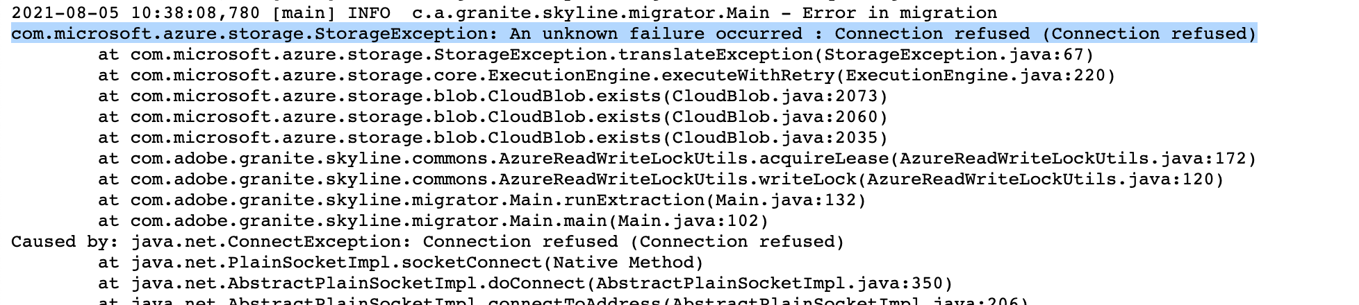 Connection refused stacktrace details