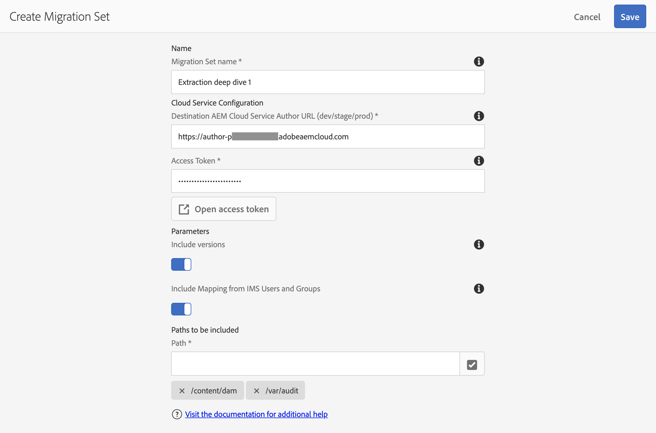 Create migration set form, all filled out