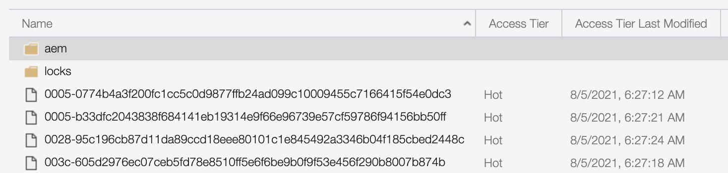 Migration container as seen through the Azure Storage Explorer