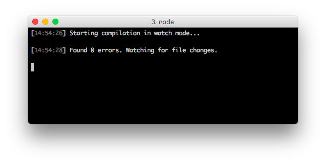 TypeScript CLI watching the source. No errors detected.