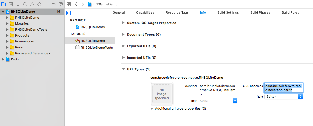 Xcode properties page for handling deep links