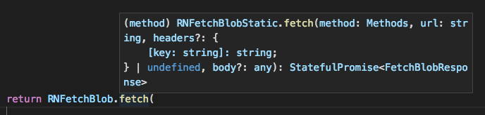 TypeScript support for rn-fetch-blob showed off in VS Code