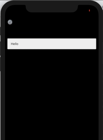 App running on iOS simulator with black background