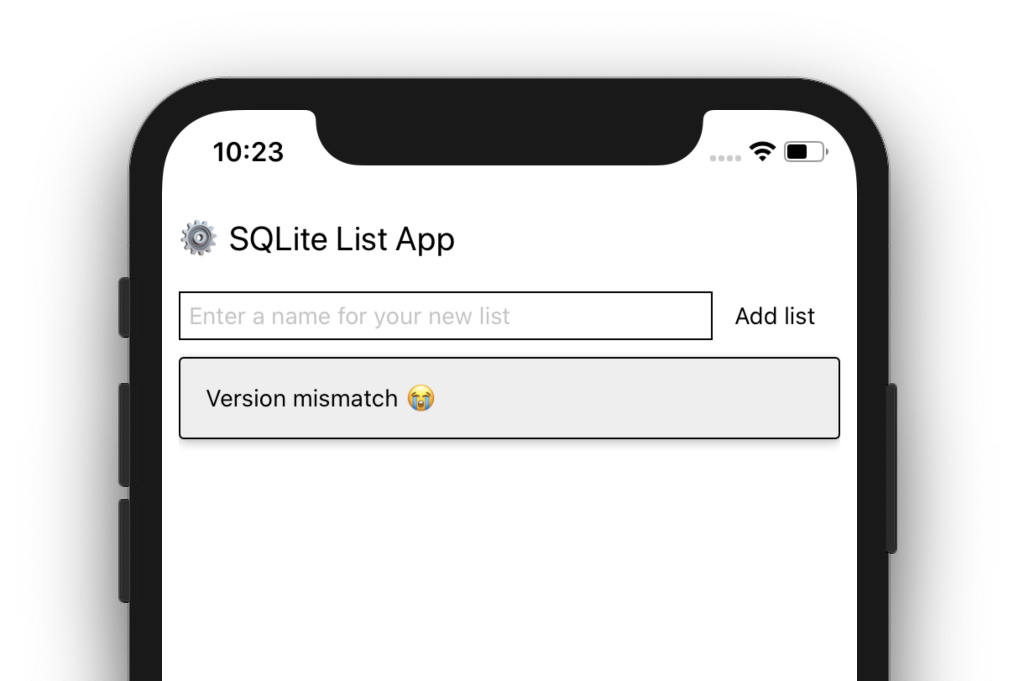 React Native SQLite demo app running on a simulator successfully